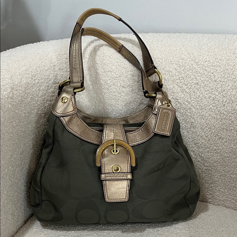 Coach Soho Hobo Dark Green and Metallic Gold Shoulder Bag F17396 Y2K